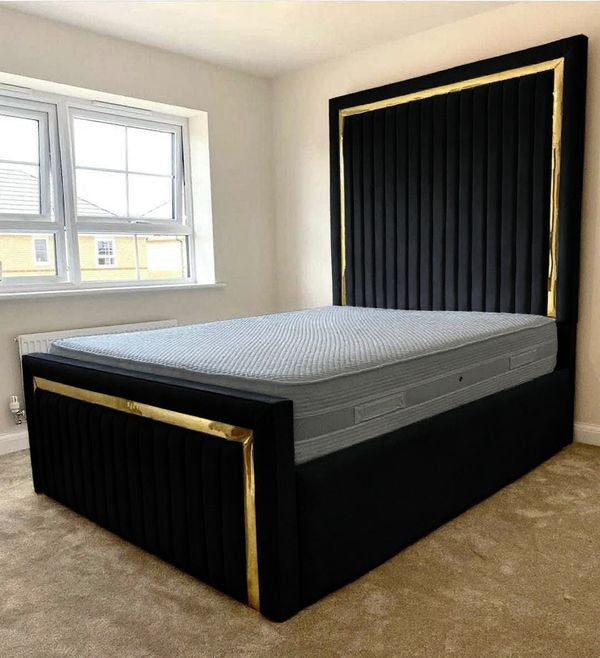 Royal Velvet Bed With Golden Strips