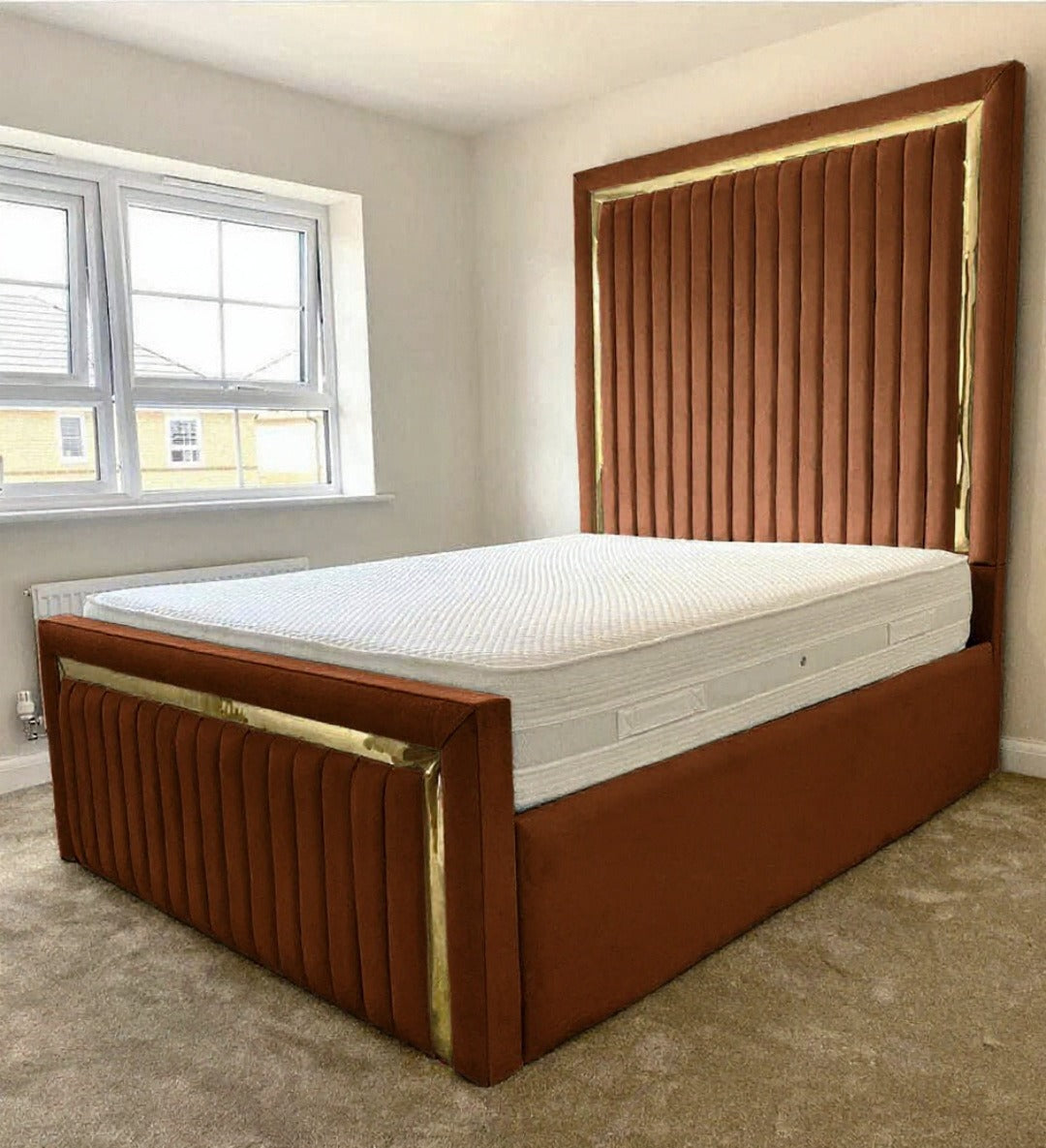 Royal Velvet Bed With Golden Strips