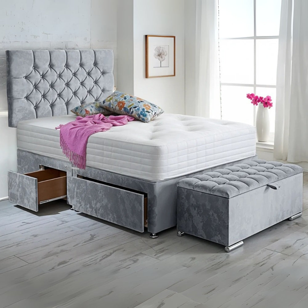 Marbella Chesterfield Divan Bed Frame With Side Drawers Storage Storage