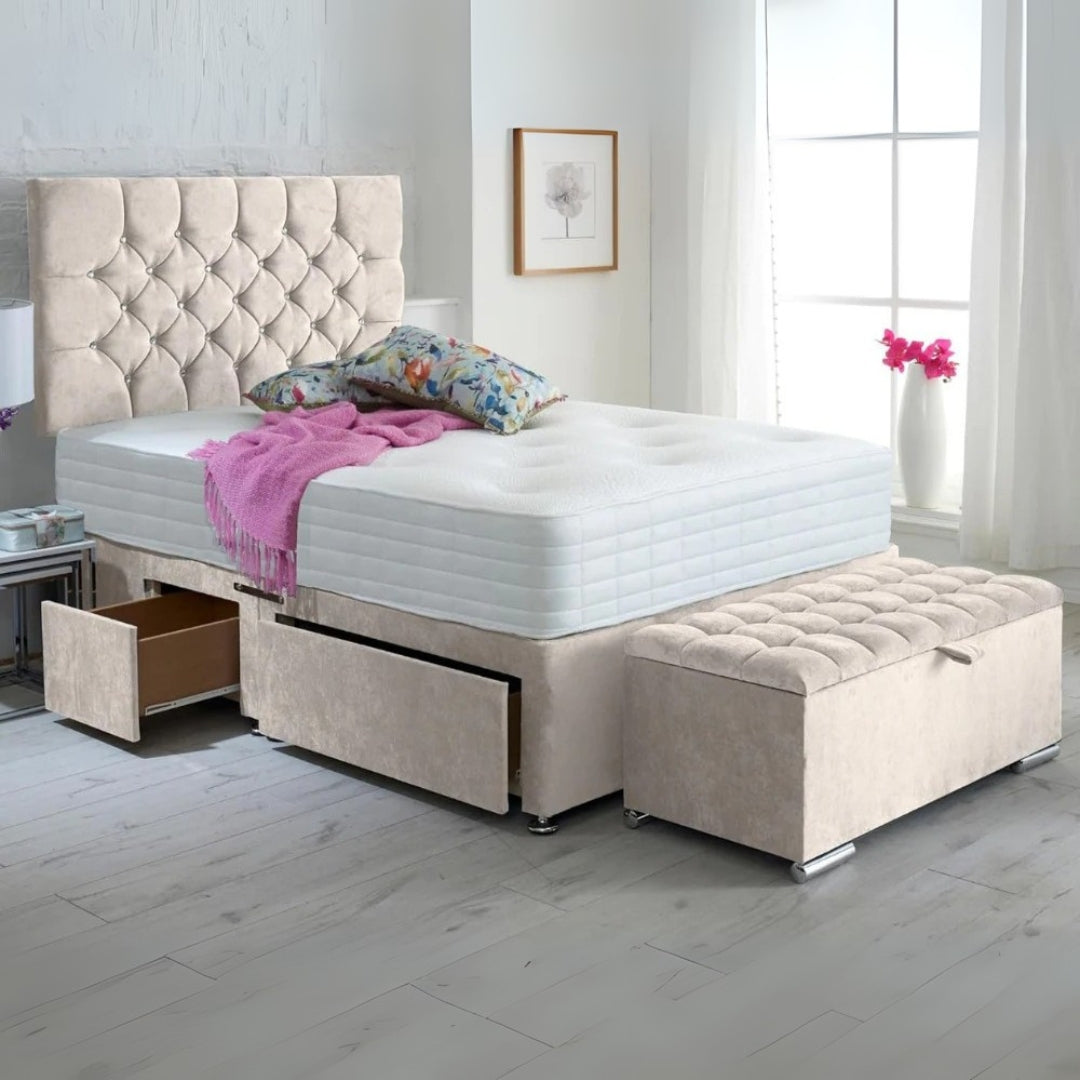 Marbella Chesterfield Divan Bed Frame With Side Drawers Storage Storage and Mattress