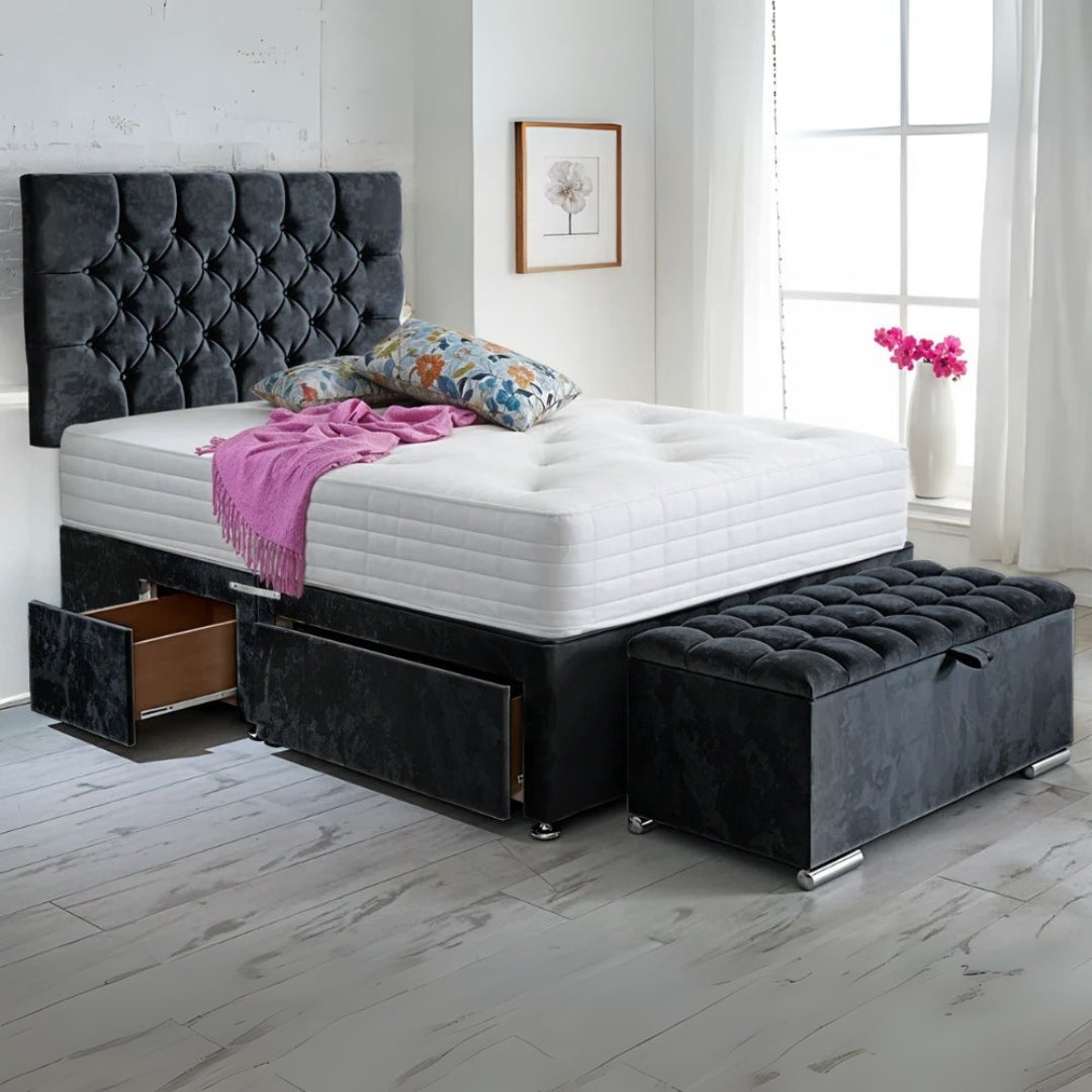Marbella Chesterfield Divan Bed Frame With Side Drawers Storage Storage and Optional Mattress