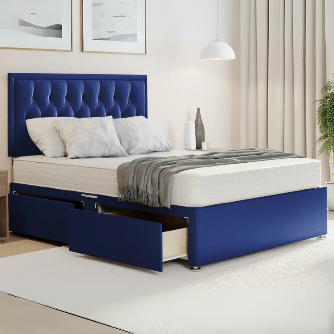Serena Divan Bed Frame With  Orthopedic Mattress and side drawers storage