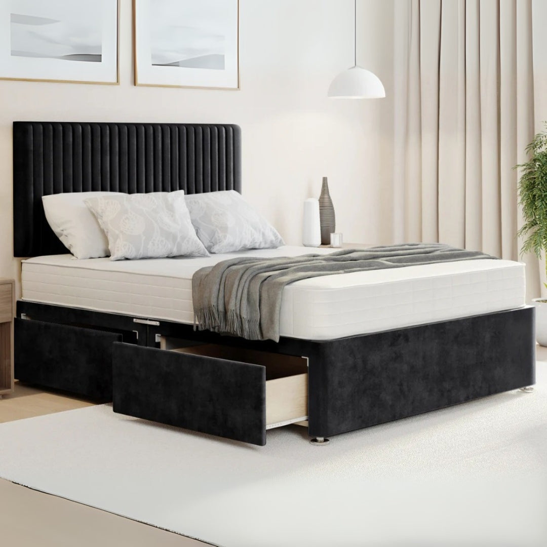 Valencia Divan Bed Frame With Side Drawers Storage  and Optional Spring Mattress